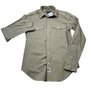 Ralph Lauren Khaki Slim Fit Button Shirt Men’s Size 10 Stretch NWT
